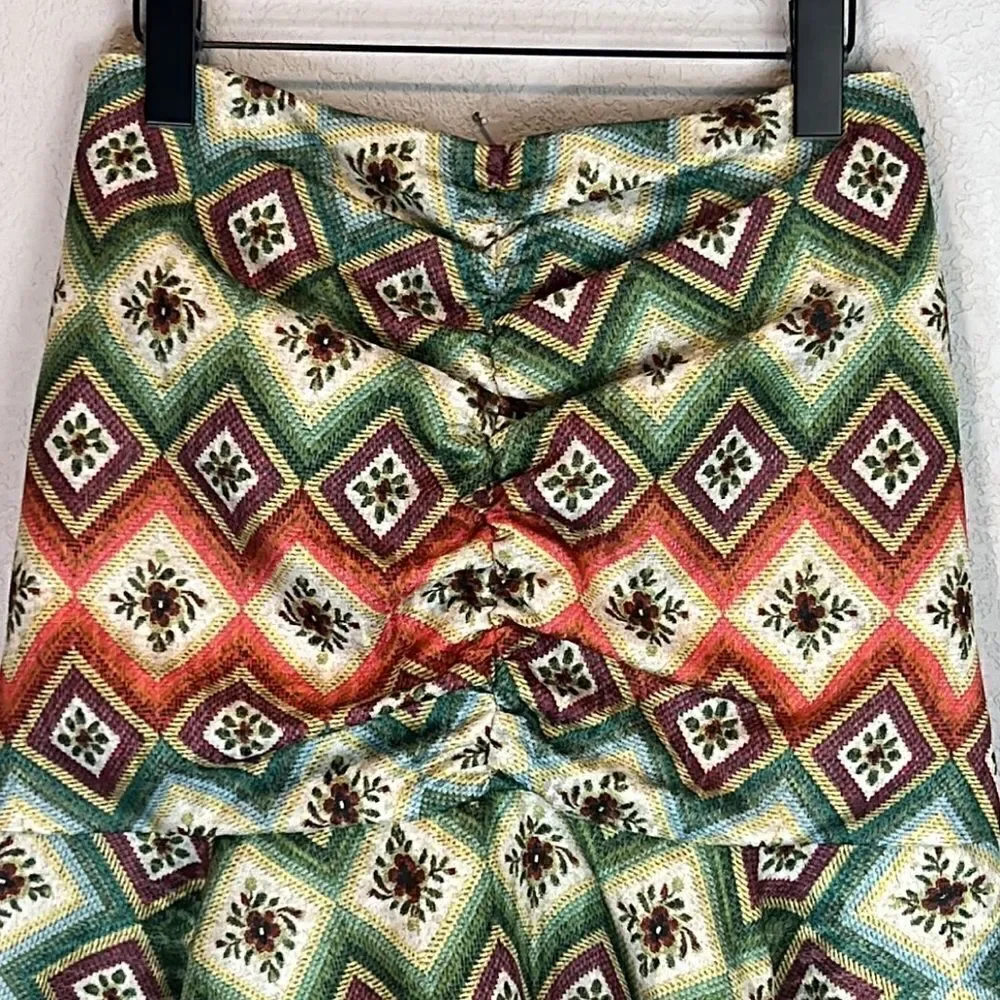 NWT AUTUMN ADEIGBO Soraya Geometric-Print Ruched Bead-Fringe Midi Skirt Size 8